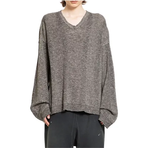 V-neck Knitwear, male, , Size: S Grey V-Neck Knit Sweater - Maison Margiela - Modalova