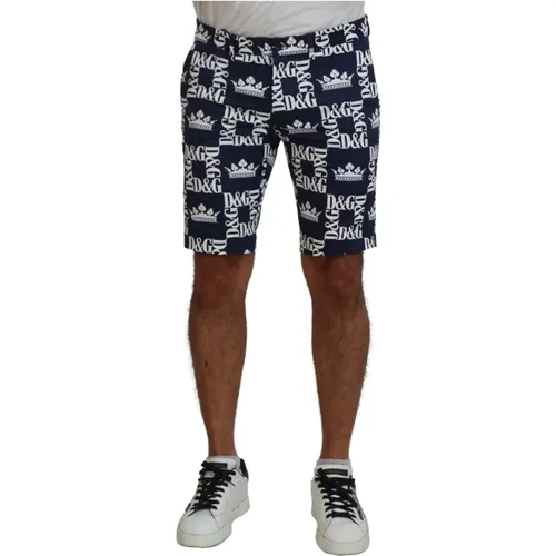 Casual Shorts, male, , Size: M Crown Print Casual Chino Shorts - Dolce & Gabbana - Modalova