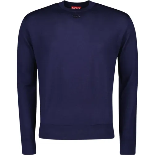 Marineblauer Wollpullover Herren , Herren, Größe: S - Diesel - Modalova