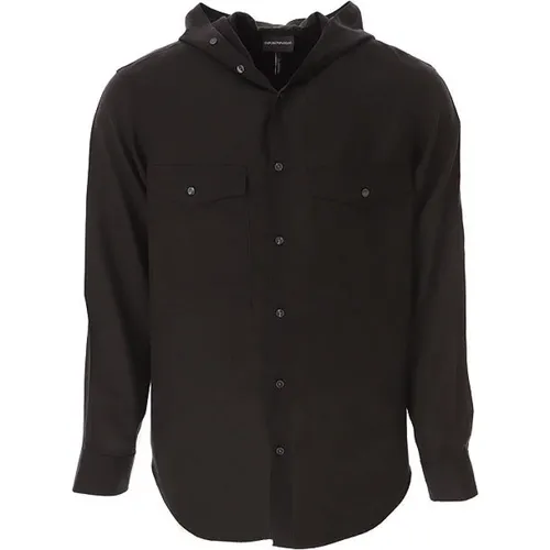 Shirt Hood Button Closure Long Sleeve , male, Sizes: L, XL, 2XL, S, M - Emporio Armani - Modalova