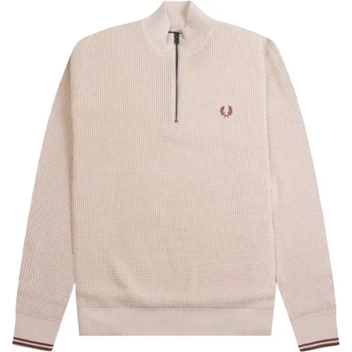 Turtlenecks, male, , Size: L Men's Honeycomb Half Zip Sweater - Fred Perry - Modalova