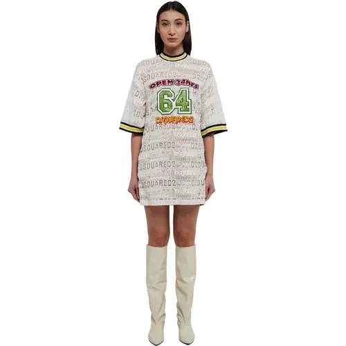 Lace Maxi T-shirt Dress with Band Detail , female, Sizes: 2XS - Dsquared2 - Modalova