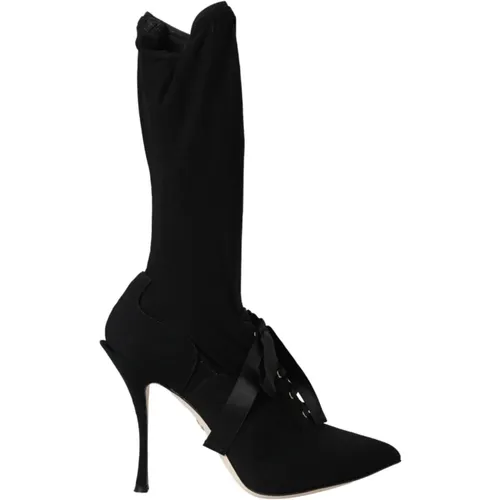 Schwarze Stiletto-Absätze Mid Calf Stiefel - Dolce & Gabbana - Modalova