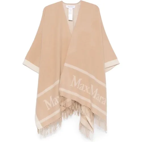 Capes, female, , Size: ONE SIZE Camel Brown Fringed Edge Knit Cape - Max Mara - Modalova