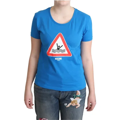 Blaues Baumwoll-Schwimm-Grafik-Triangle-T-Shirt , Damen, Größe: L - Moschino - Modalova