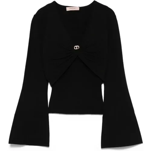 Long Sleeve Tops, female, , Size: S V-Neck Twist-Front Shirt - Twinset - Modalova