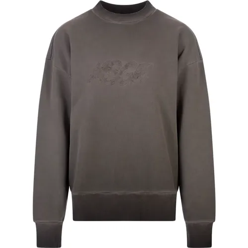 Grey Crew-Neck Sweatshirt with Embroidered Logo , female, Sizes: S, XS, L, M - Msgm - Modalova