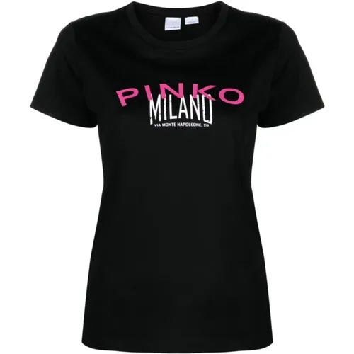 Logo Print Crew Neck T-shirts and Polos , female, Sizes: S, XS - pinko - Modalova
