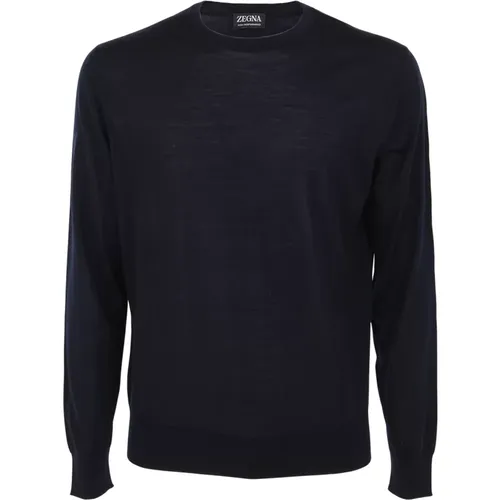 Navy Blue Crew Neck Pullover , male, Sizes: 2XL, L, 3XL, M - Z Zegna - Modalova