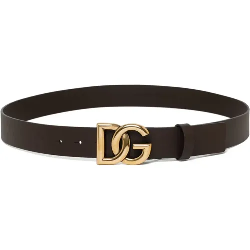 Belts, male, , Size: 110 CM Dark Logo Buckle Belt - Dolce & Gabbana - Modalova