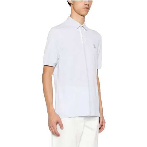 Graues Pearl Baumwoll Polo Shirt mit Logo Print - BRUNELLO CUCINELLI - Modalova