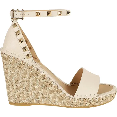 Wedges, female, , Size: 10 US Rockstud Double T Wedge Espadrilles - Valentino Garavani - Modalova