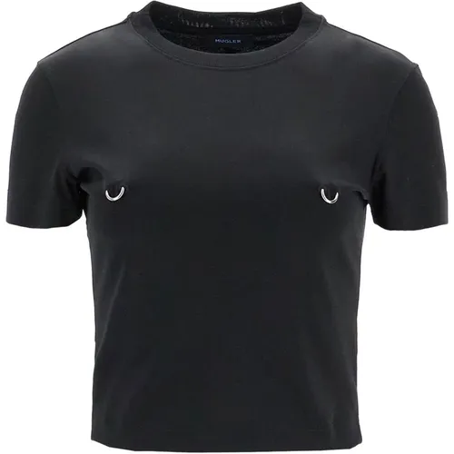 Metal Piercing Cropped T-Shirt , Damen, Größe: M - Mugler - Modalova