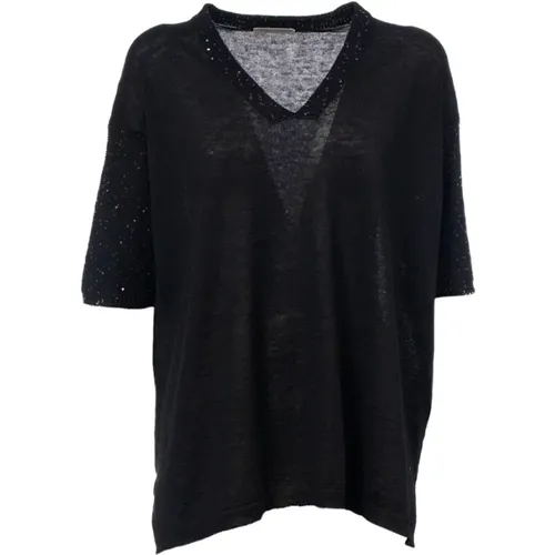 Linen and Cotton V-Neck Sweater , female, Sizes: M, L - Le Tricot Perugia - Modalova