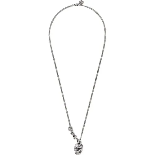 Silver Skull and Snake Pendant Necklace , male, Sizes: ONE SIZE - alexander mcqueen - Modalova