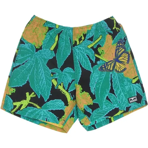 Black Multi Print Elastic Waist Shorts , male, Sizes: XL - Obey - Modalova