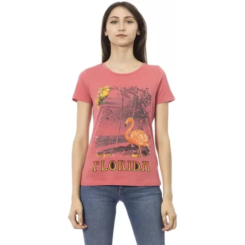 Schickes Rosa Print T-Shirt , Damen, Größe: S - Trussardi - Modalova