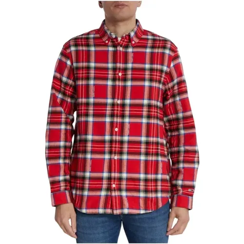 Red Checkered Long Sleeve Shirt for Men , male, Sizes: L, XL, S, M - Tommy Hilfiger - Modalova