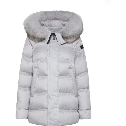 Grey Puffer Jacket with Fox Fur , female, Sizes: M, 2XS - Peuterey - Modalova