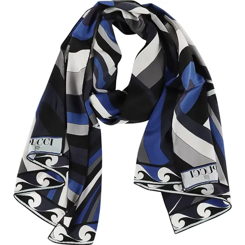 Silky Scarves, female, , Size: ONE SIZE Blue Silk Scarf Aw24 - EMILIO PUCCI - Modalova