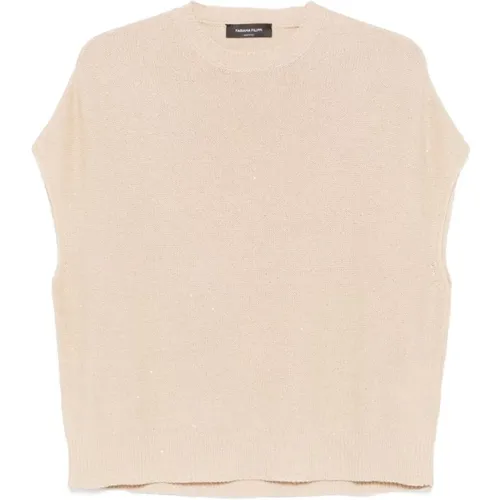 Round-neck Knitwear, female, , Size: L Crew Neck Sweater with Sequin Embellishment - Fabiana Filippi - Modalova