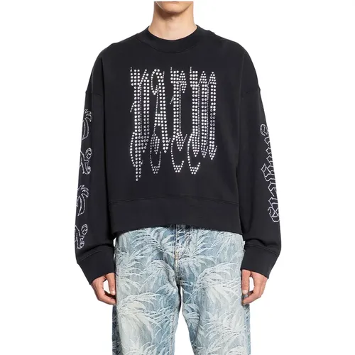 Studded Gothic Crewneck Schwarz , Herren, Größe: XS - Palm Angels - Modalova