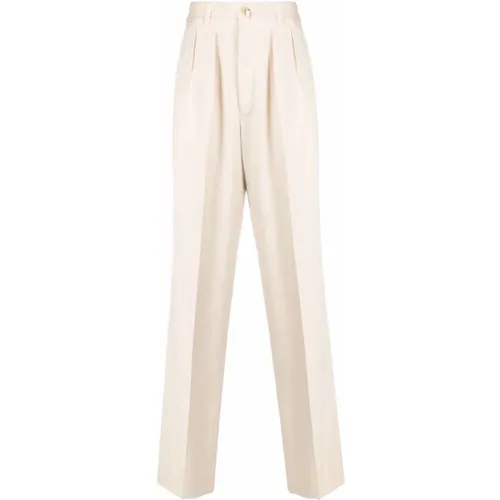 Straight Trousers, male, , Size: XL Tailored Ivory Suit Trousers with Pinces - Giuliva Heritage - Modalova