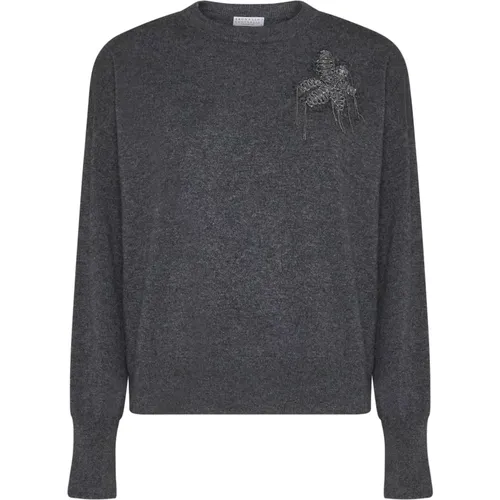 Elegant Grey Sweaters , female, Sizes: L, M - BRUNELLO CUCINELLI - Modalova