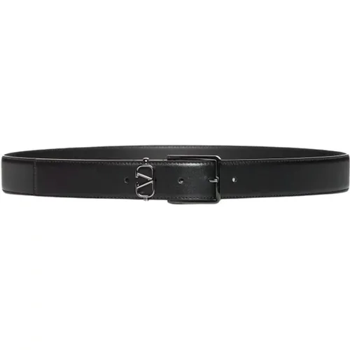 Leather Belt with Silver Buckle , male, Sizes: 90 CM - Valentino Garavani - Modalova