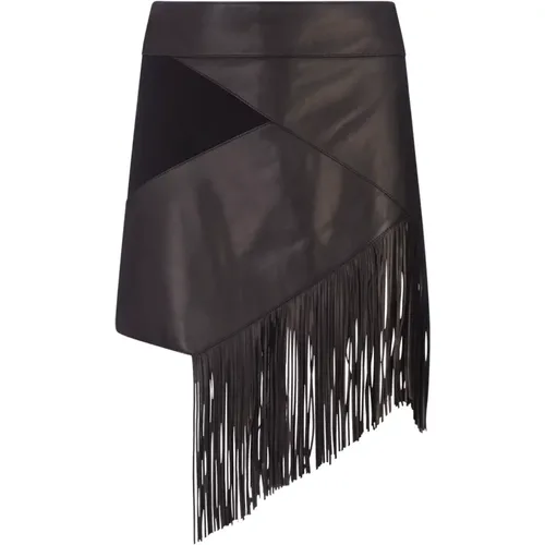 Leather Mini Skirt with Fringes , female, Sizes: S, XS - Roberto Cavalli - Modalova