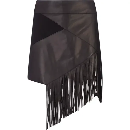 Leather Mini Skirt with Fringes , female, Sizes: XS - Roberto Cavalli - Modalova