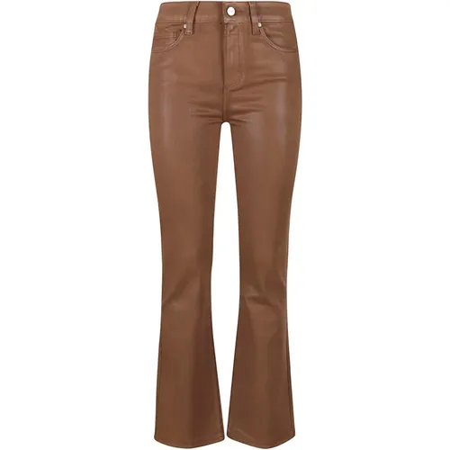 Flared High Waist Imitation Leather Jeans , female, Sizes: W30 - Paige - Modalova