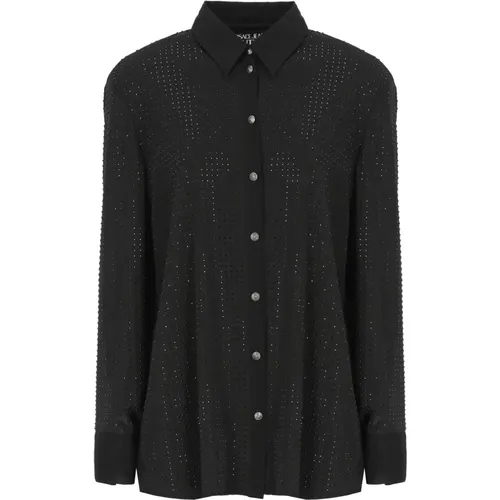 Schwarzes Hemd mit Strassdetails , Damen, Größe: S - Versace Jeans Couture - Modalova
