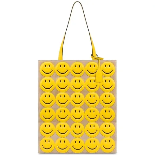 Tote Bags, female, , Size: ONE SIZE Smiley Face Sheepskin Handbag - Moschino - Modalova