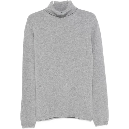Turtlenecks, male, , Size: M Grey Turtleneck Sweater with Ribbed Details - Daniele Fiesoli - Modalova