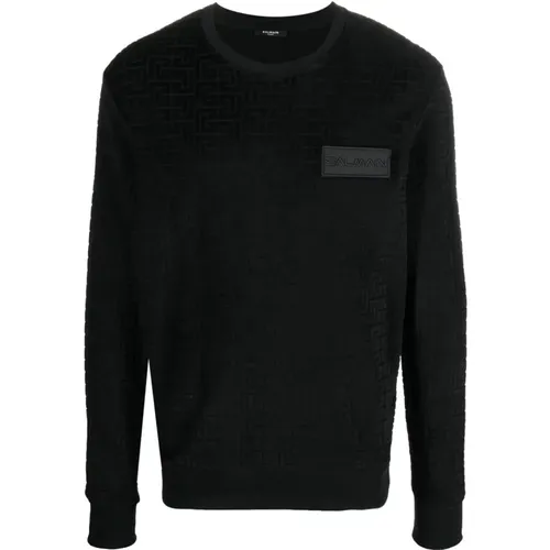 Velours Monogramm Sweatshirt in Schwarz - Balmain - Modalova