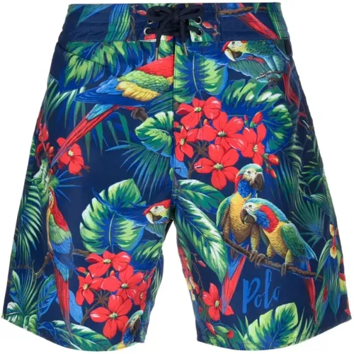 Beachwear, male, , Size: W34 Parrot Print Swim Shorts - Polo Ralph Lauren - Modalova