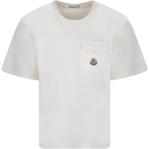 Tweed Pocket White T-Shirt Moncler - Moncler - Modalova