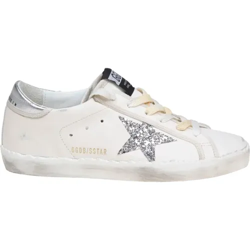 Superstar Leather Sneakers with Glitter Star , female, Sizes: 3 UK - Golden Goose - Modalova