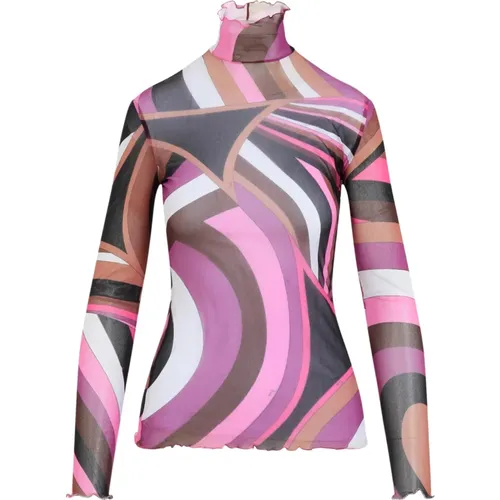 Fuxia Marrone Langarm T-Shirt , Damen, Größe: XS - EMILIO PUCCI - Modalova