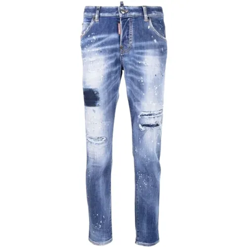 Marineblaue Skinny Jeans mit Farbspritzern - Dsquared2 - Modalova
