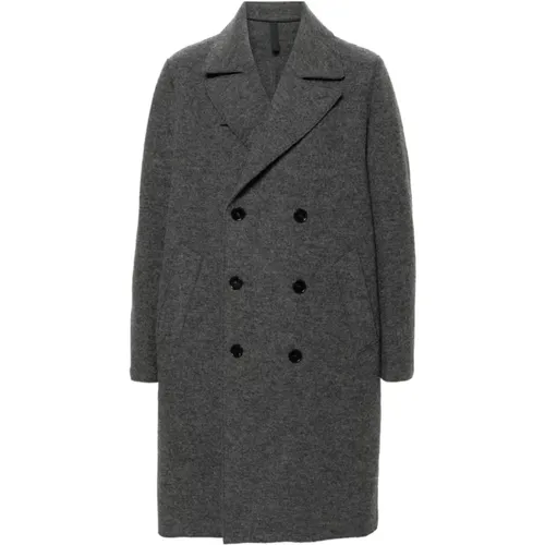 Double-Breasted Coats, male, , Size: L Anthracite Wool Long Coat - Harris Wharf London - Modalova