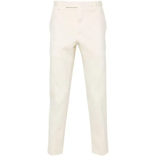 Straight Trousers, male, , Size: XL Slim Ivory Cotton Pants - Pt01 - Modalova