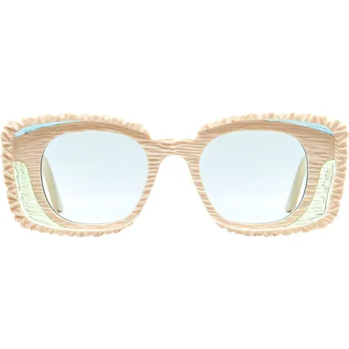 Quadratische Sonnenbrille - Elfenbeinfarbener Acetatrahmen , Damen, Größe: ONE Size - Kuboraum - Modalova