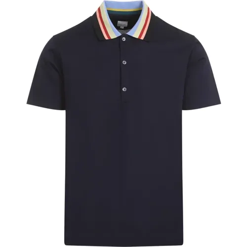 Polo Shirts, male, , Size: M Navy Stripe Collar Polo Shirt - PS By Paul Smith - Modalova