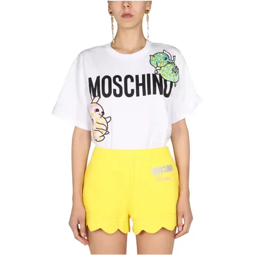 Logo Print und Patchwork T-Shirt , Damen, Größe: S - Moschino - Modalova