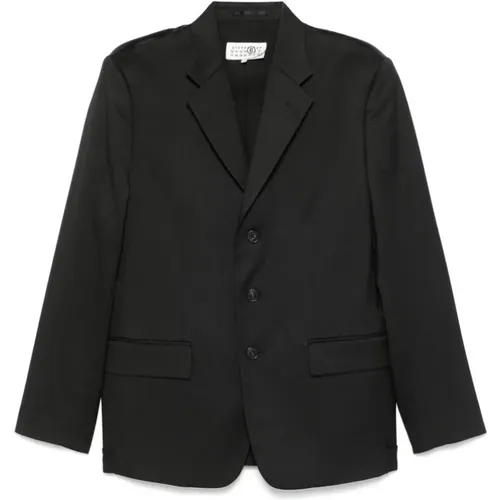 Blazers, male, , Size: M Buttoned Jacket with Shoulder Pads - MM6 Maison Margiela - Modalova