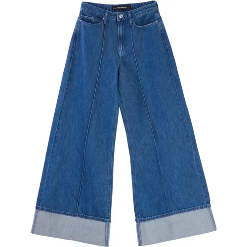 Wide Jeans, female, , Size: W30 Folded Wide Leg Denim Pants - Karl Lagerfeld - Modalova