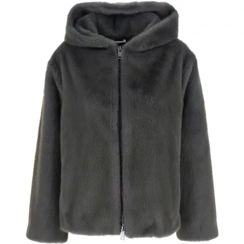 Faux Fur & Shearling Jackets, female, , Size: M Grey Eco Fur Hooded Jacket - P.a.r.o.s.h. - Modalova