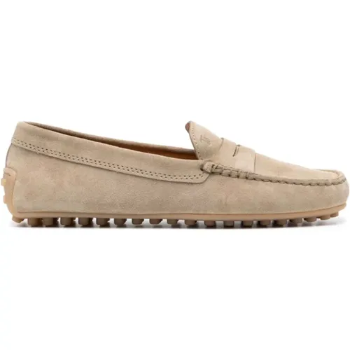 Loafers, female, , Size: 6 1/2 US Beige Suede Slip-On Flat Shoes - TOD'S - Modalova